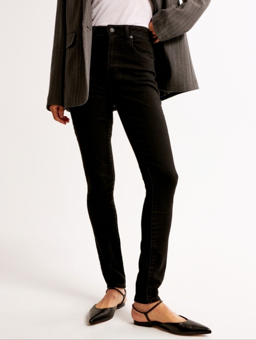 NWOT Abercrombie & Fitch High Rise Super Skinny Ankle Jean, Black Coated, 28/6